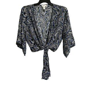 Japna  Womens Leaf Print Tie-Front Kimono Sleeve Beach Swim Coverup Size Small